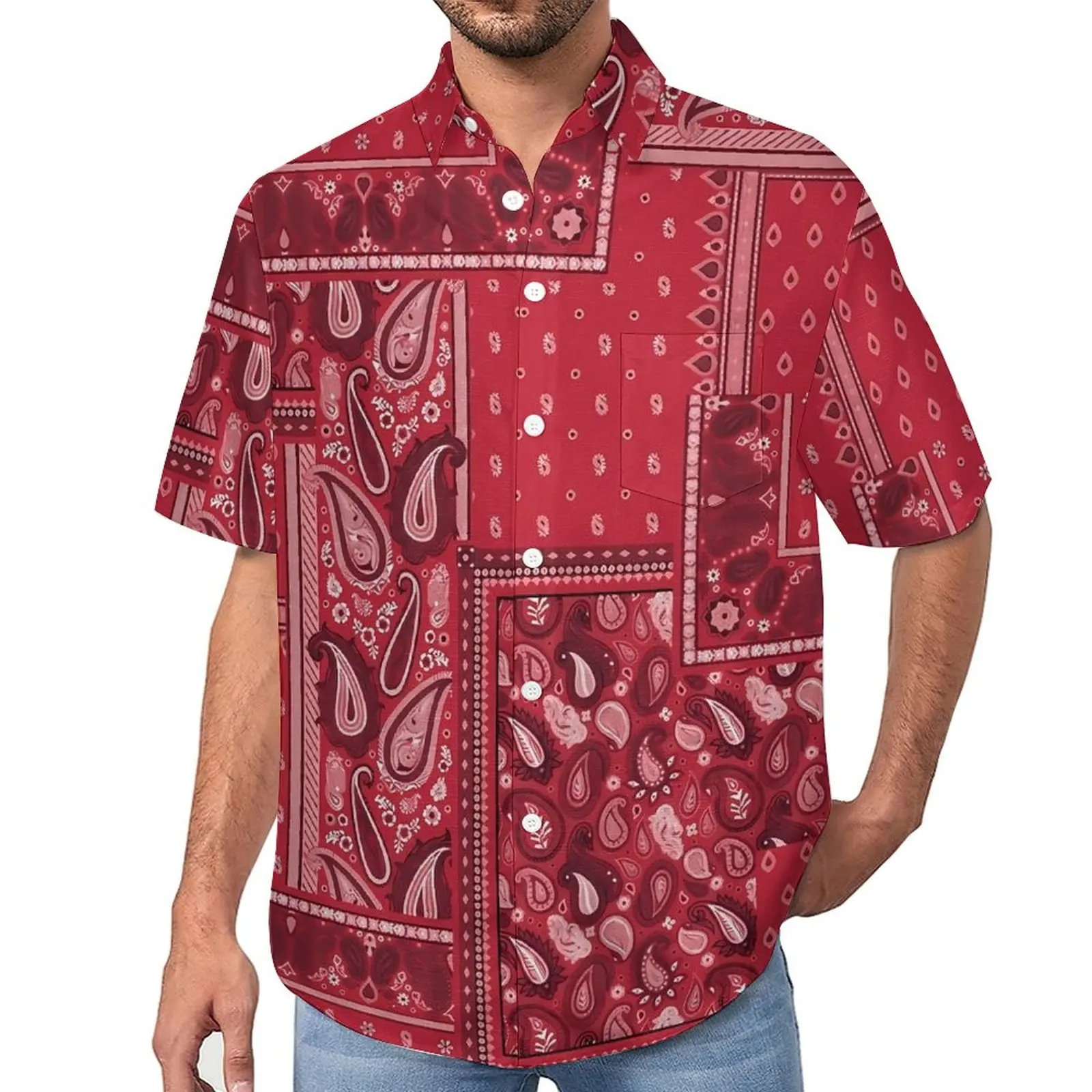 

Пляжная рубашка с пэчворком и принтом, Гавайские повседневные рубашки в стиле ретро, мужские ретро блузки с коротким рукавом, индивидуальная одежда