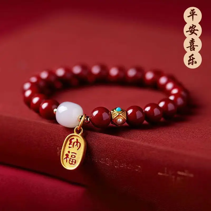 

Cinnabar Luckless Nafu Vintage Men's and Women's Bracelet This Year Couple's Best Friend Gift Purple Gold Sand Beaded Handstring