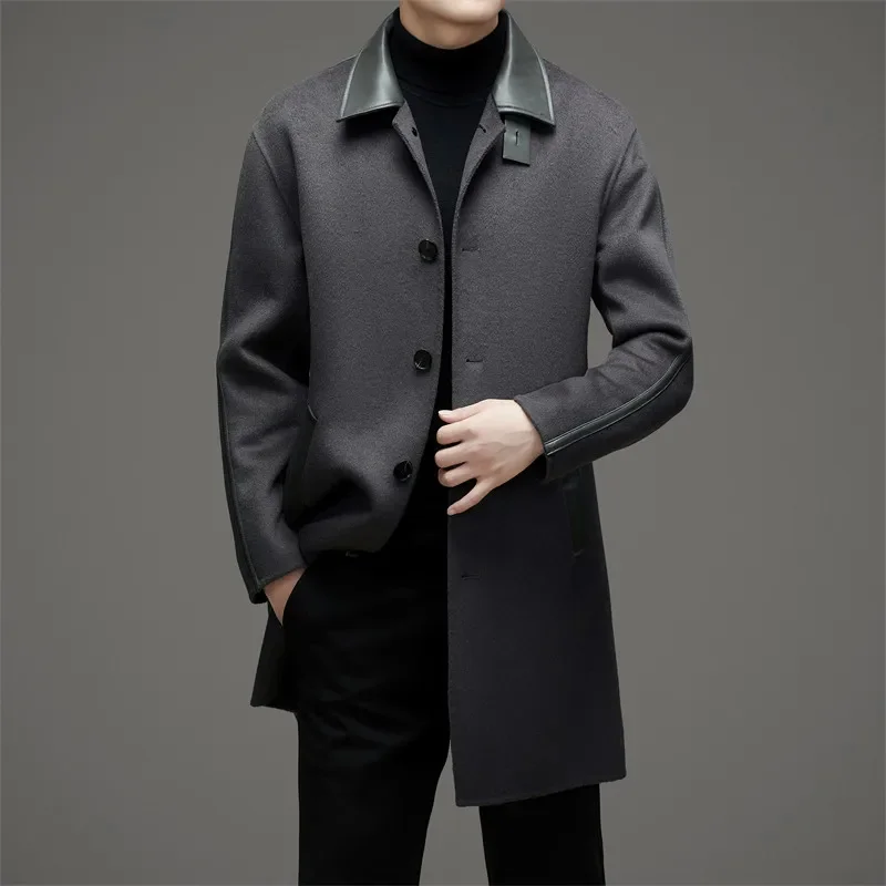 

Новое поступление 2023, зимнее двухстороннее шерстяное мужское утепленное пальто, мужские повседневные шерстяные куртки smart, длинные Размеры