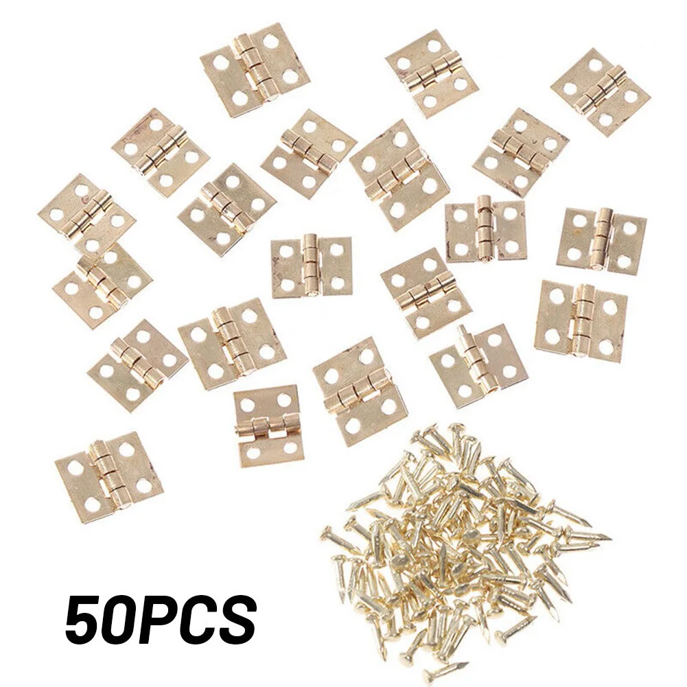 

50pcs Mini Brass Hinge For Small Craft Door Box Accessories Gold For 8*10mm Miniature Cabinet Furniture Fittings