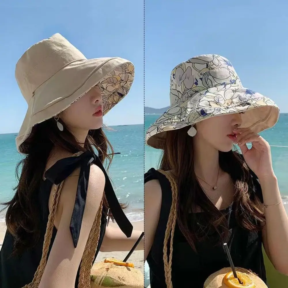 

Fashion Women Bucket Hat Big Brim Hat Casual Double-Sided Fisherman Hat Four Seasons Panamanian Fisherman Hat Sun Visor Sunhat