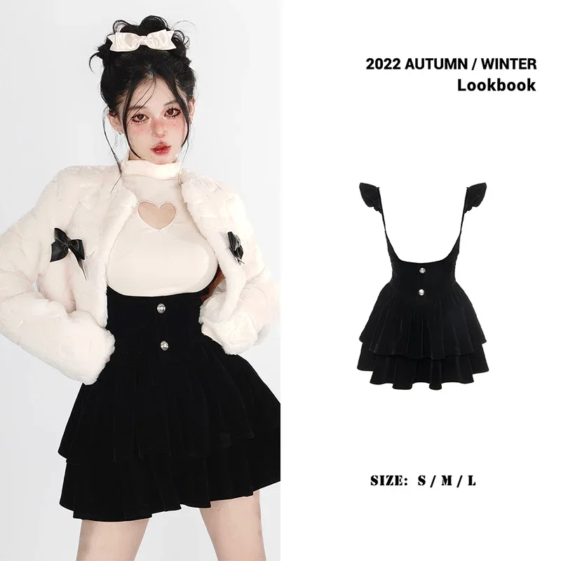 

2023 New Autumn and Winter Women's Bell Black Stuck Skirt New Year Christmas French Dress