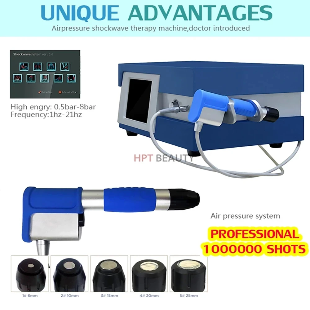 

10 Bar Pneumatic Shockwave Therapy Machine Extracorporeal Physiotherapy Shock Wave ED Treatment Pain Relief Health Care Tools