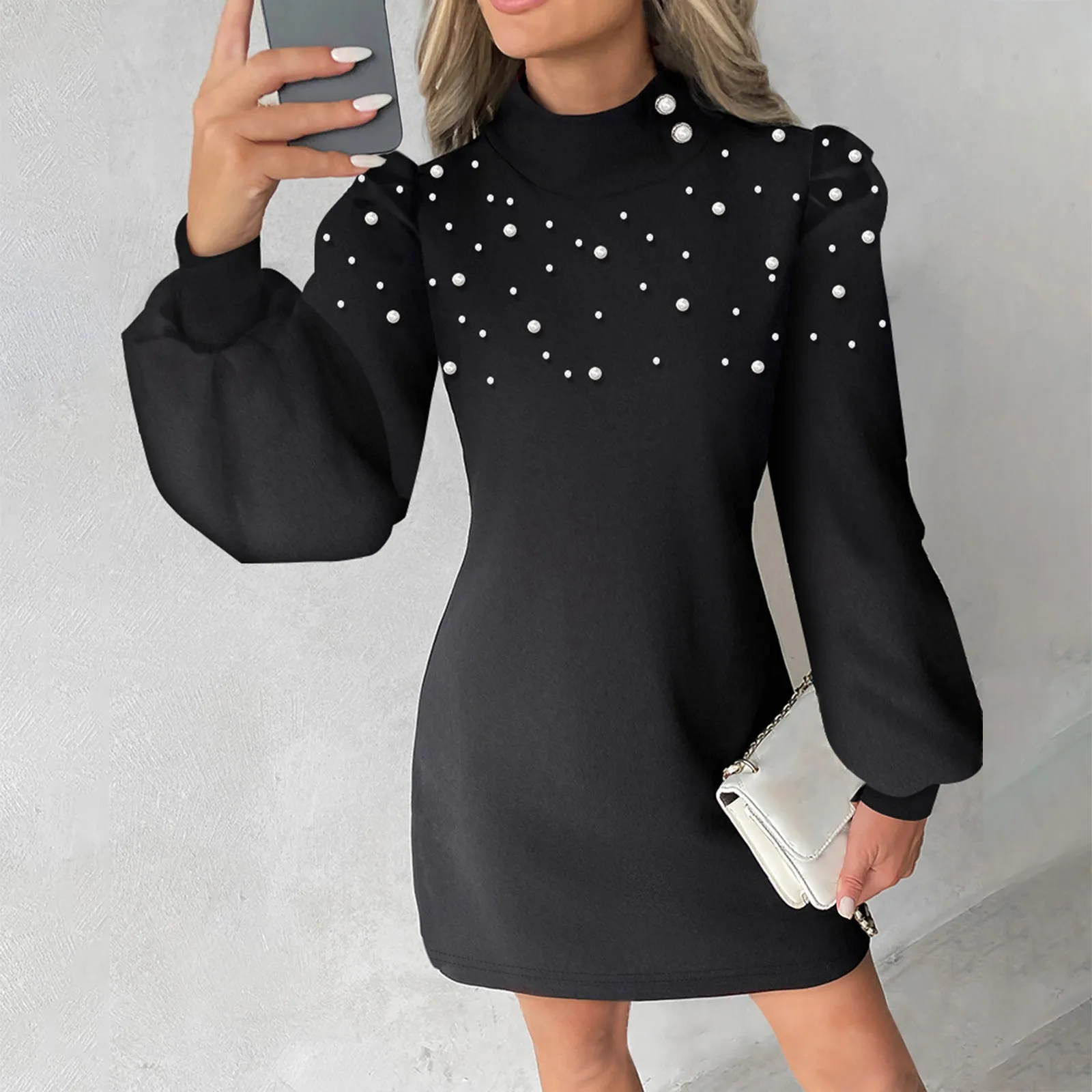 Women O Neck Beading Pearls Solid Color Loose Turtleneck Sweater Pullover Knitted Long Sleeves Outstreet Knitwear Dress
Women O Neck Beading Pearls Solid Color Loose Turtleneck Sweater Pullover Knitted Long Sleeves Outstreet Knitwear Dress