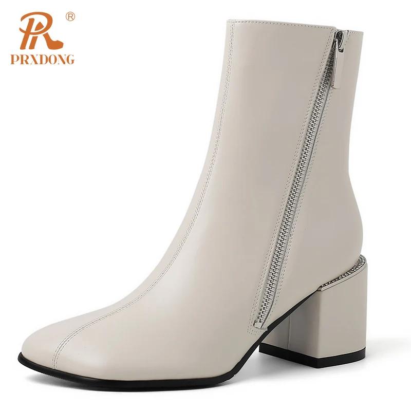 PRXDONG New Brand Genuine Leather Shoes Woman ANkle Boots Square High Heels Zipper Black White Dress Party Office Lady Shoes 40
PRXDONG New Brand Genuine Leather Shoes Woman ANkle Boots Square High Heels Zipper Black White Dress Party Office Lady Shoes 40