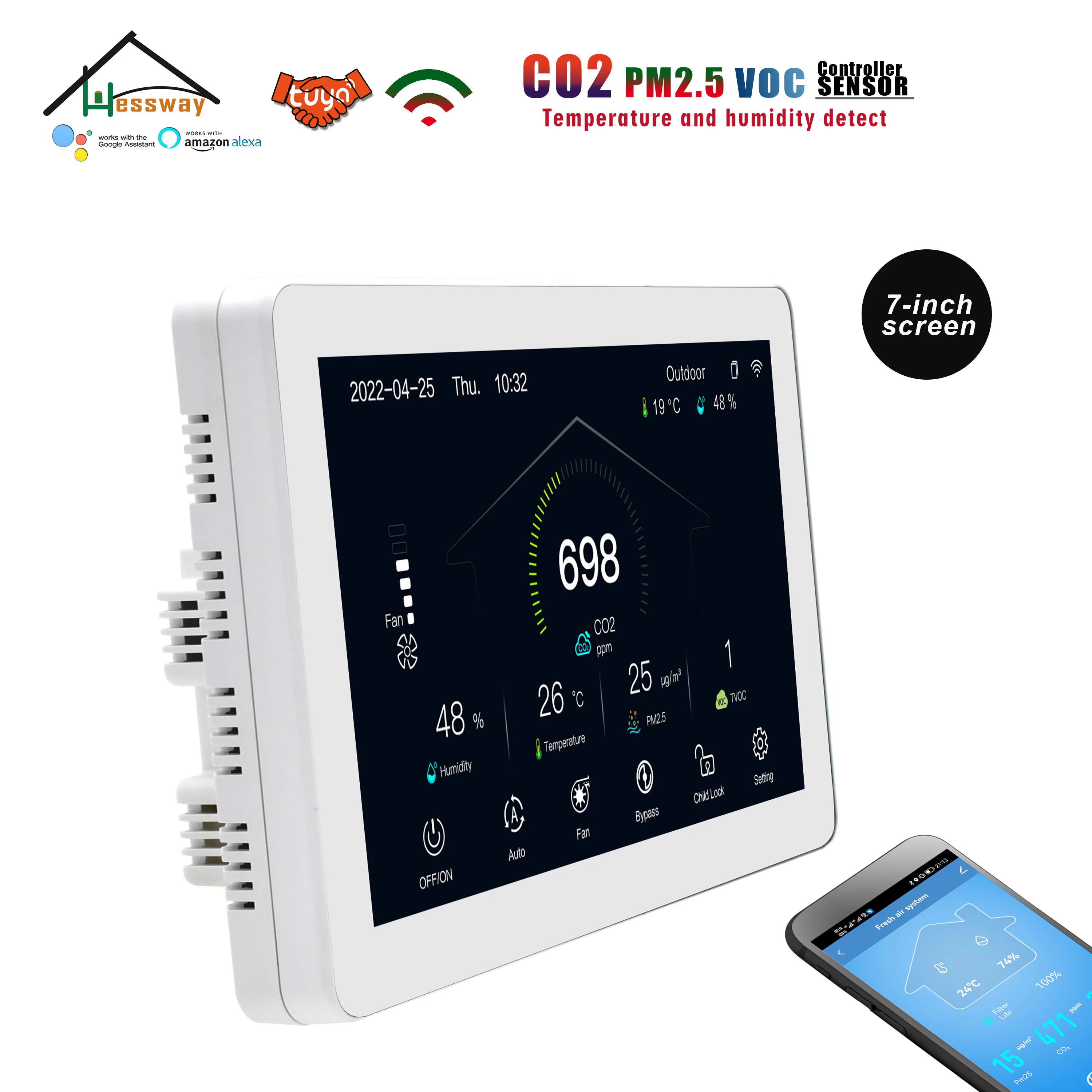 HESSWAY 7 Inch PM2.5 VOC CO2 Sensor 0-10V&AC FAN Control Panel for WIFI RS485 Fresh Air System Works With Alexa Google Yandex
HESSWAY 7 Inch PM2.5 VOC CO2 Sensor 0-10V&AC FAN Control Panel for WIFI RS485 Fresh Air System Works With Alexa Google Yandex