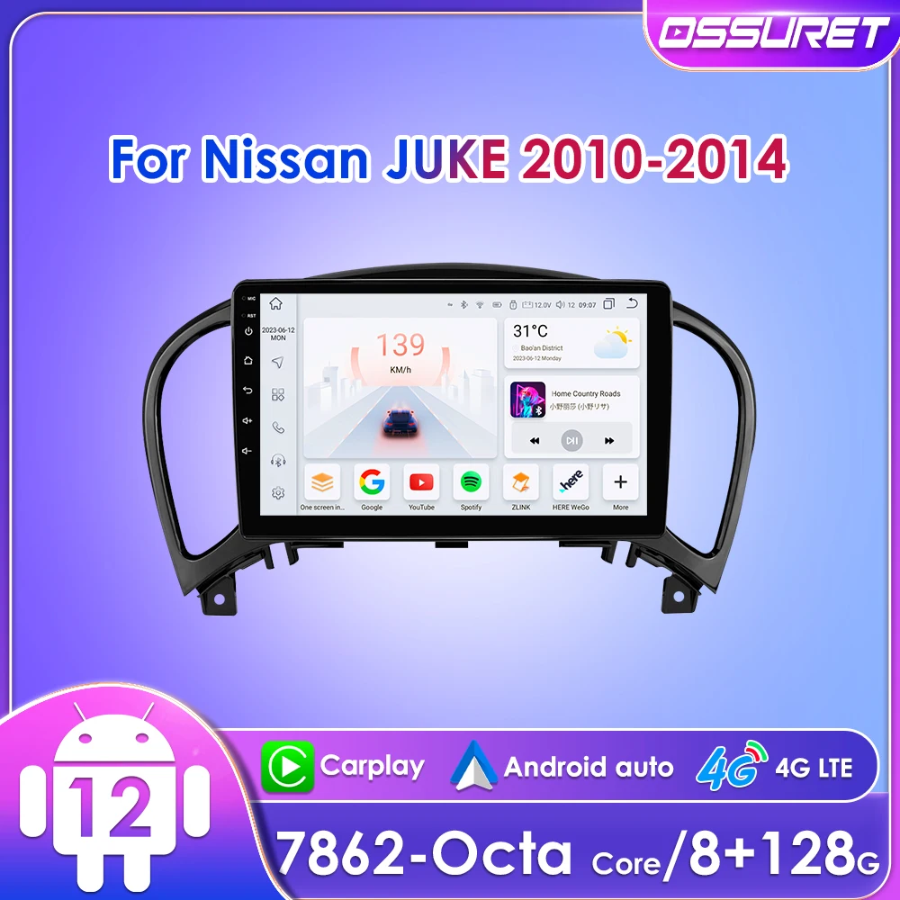 

9'' Ossuret 2Din Android Auto Car Radio for Nissan Juke YF15 2010 2011 2012 2013 2014 GPS Navi Multimedia CarPlay RDS DSP UI7862