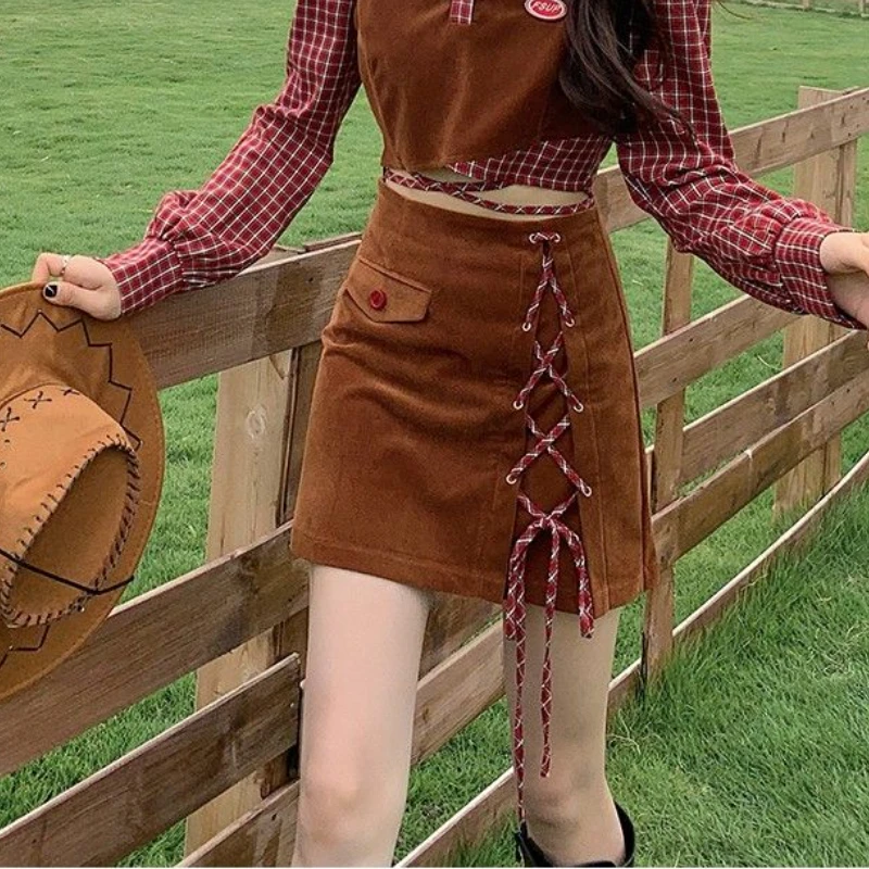 DEEPTOWN Korean Style Cargo Skirt Women High Waist A-line Bandage Slim Chic Sexy Vintage Mini Skirt Spring Cowgirl Fashion
DEEPTOWN Korean Style Cargo Skirt Women High Waist A-line Bandage Slim Chic Sexy Vintage Mini Skirt Spring Cowgirl Fashion