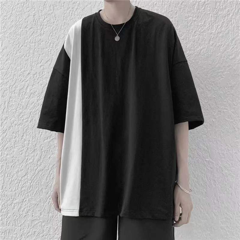 Patchwork Short Sleeve T-shirt Men's Loose Versatile Handsome Five-point Sleeves 5 Points Ins Casual Style T-shirt Clothes Summe
Patchwork Short Sleeve T-shirt Men's Loose Versatile Handsome Five-point Sleeves 5 Points Ins Casual Style T-shirt Clothes Summe