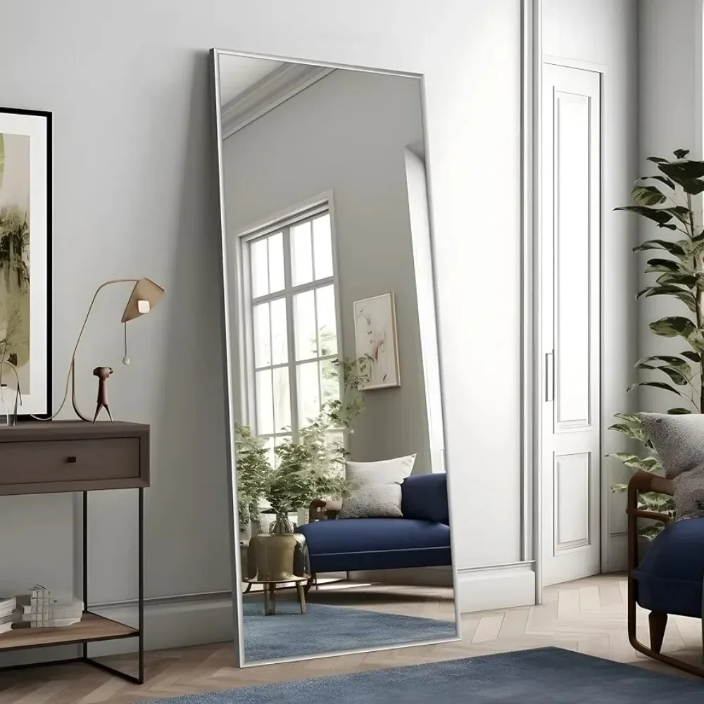 Full Body Mirror Dressing Wall Mounted Mirror with Stand, Aluminum Alloy Thin Frame Full Body Display Mirror, Silver, 65"x22"
Full Body Mirror Dressing Wall Mounted Mirror with Stand, Aluminum Alloy Thin Frame Full Body Display Mirror, Silver, 65"x22"