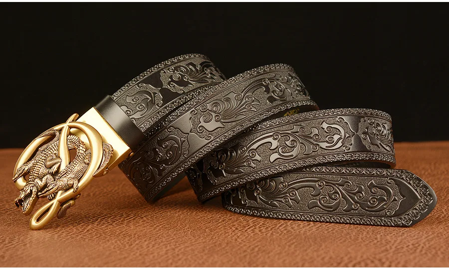 SupSindy Men Genuine Leather Belt Luxury Gold Crocodile Metal Automatic Buckle Cowhide Belts for Men Jeans Waistband Male Strap SupSindy Men Genuine Leather Belt Luxury Gold Crocodile Metal Automatic Buckle Cowhide Belts for Men Jeans Waistband Male Strap