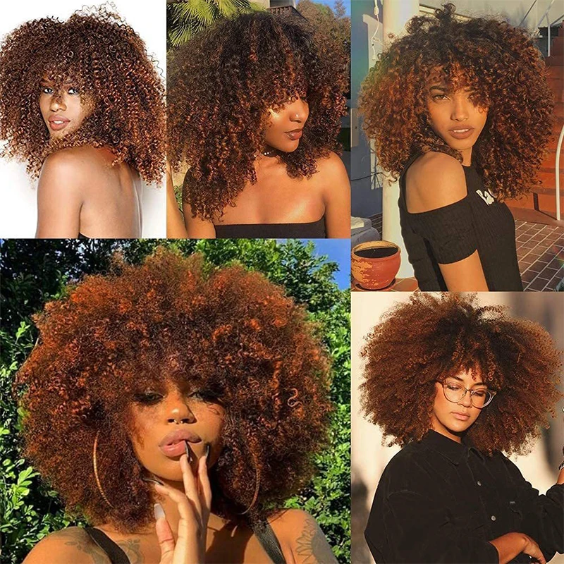 

Short Curly Blonde Wig For Black Women Afro Kinky Curly Wig With Bangs Synthetic Natural Glueless Ombre Brown Blonde Cosplay Wig
