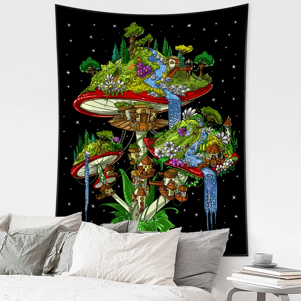 

Tapestry Alien Hippie Psychedelic Decorative Cloth Mushroom Eye Black Wall Hanging Living Room Home Dormitory Background Cloth