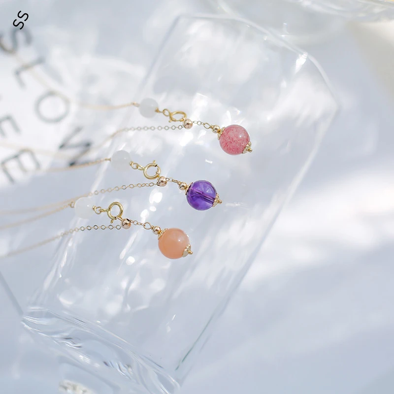 

Natural Strawberry Crystal Necklace Female Orange Moonlight Accessories Amethyst Clavicle 40CM Winter Sweater Chain for Women