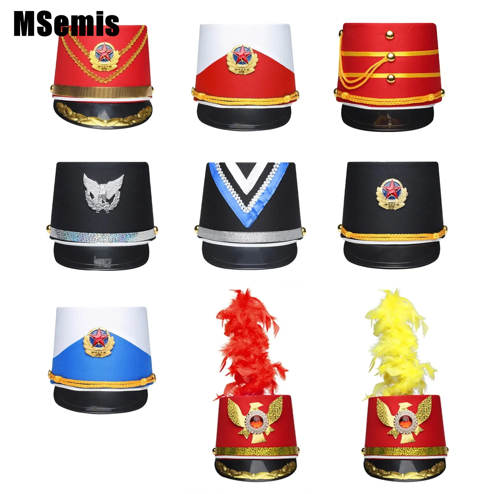 

Orchestra Commander Hat Halloween Cosplay Badge Gold Decor Ceremonial Top Hat Drumband Cap for Stage Performance