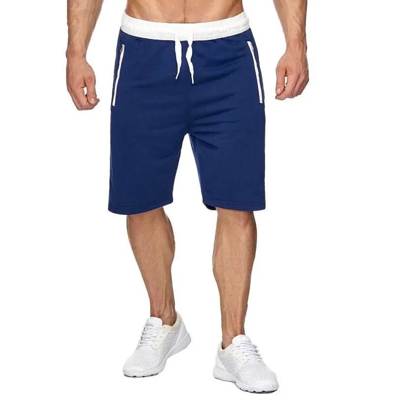 

Men Run Shorts Patchwork Training Shorts Zipper Pockets Gym Sports Quick Dry Short Casual 2022 New Summer Fitness Shorts