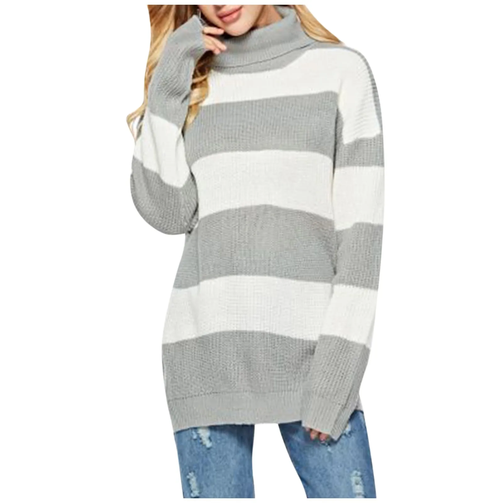 Women's Fashion Casual Stripe High Neck Knit Pullover Loose Knit Bottom Sweater Good Quality Pullover Jumper Streetwear
Women's Fashion Casual Stripe High Neck Knit Pullover Loose Knit Bottom Sweater Good Quality Pullover Jumper Streetwear