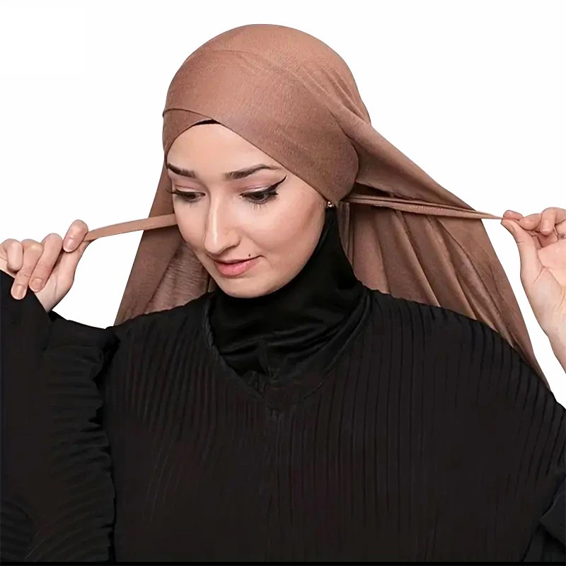 

Jersey Cotton Women Scarf Soft Plain Instant Hijab Shawls and Wraps Foulard Femme Muslim Hijabs Ready To Wear Headscarf Turbante