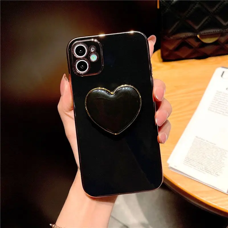 Luxury Love Heart Plating Silicone Case for iPhone