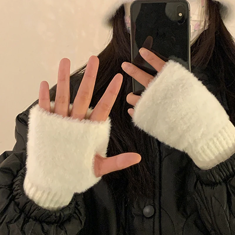 Mink Fleece Soft Winter Half Finger Gloves Women Warm Luxury Solid White Plush Knitted Fingerless Glove Wrist Mittens Writting
Mink Fleece Soft Winter Half Finger Gloves Women Warm Luxury Solid White Plush Knitted Fingerless Glove Wrist Mittens Writting