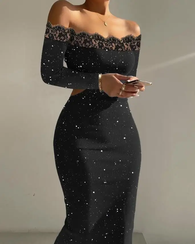 Summer Dresses Woman 2022 Sexy Party Glitter Contrast Lace Elegant Black Wedding Guest Off Shoulder Cutout Bodycon Midi Dress
Summer Dresses Woman 2022 Sexy Party Glitter Contrast Lace Elegant Black Wedding Guest Off Shoulder Cutout Bodycon Midi Dress