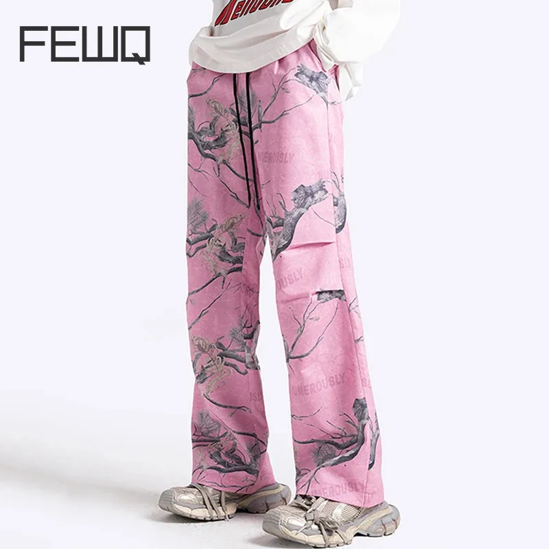 

FEWQ Autumn New American Printed Casual Men Pants 2024 Contrast Color High Street Male Trousers Wide Leg Streetwear 24X8004