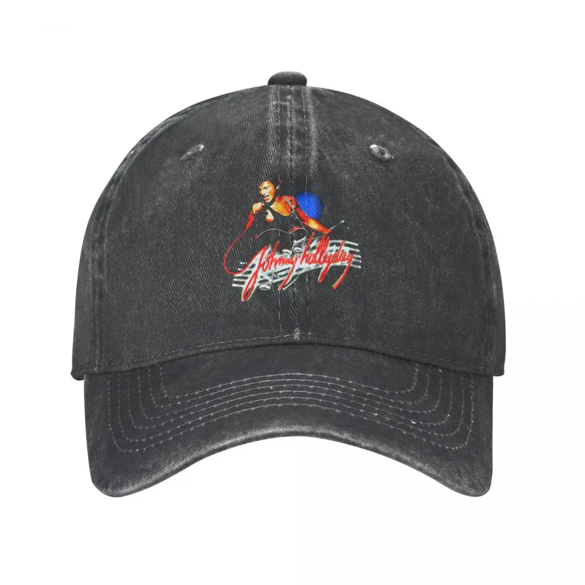 

Johnny Hallyday Men Women Baseball Cap Rock Music Distressed Denim Washed Cap Hat Retro Outdoor Workouts Adjustable Snapback Hat