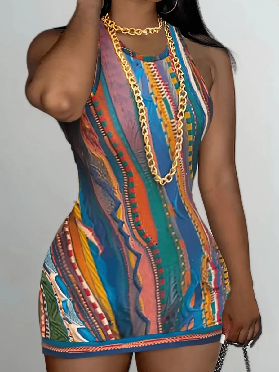All Over Print Mini Sheath Dresses Multicolor Sleeveless U Neck Tribal Boho Skinny Stretchy Vestidos Sext Partywears
All Over Print Mini Sheath Dresses Multicolor Sleeveless U Neck Tribal Boho Skinny Stretchy Vestidos Sext Partywears