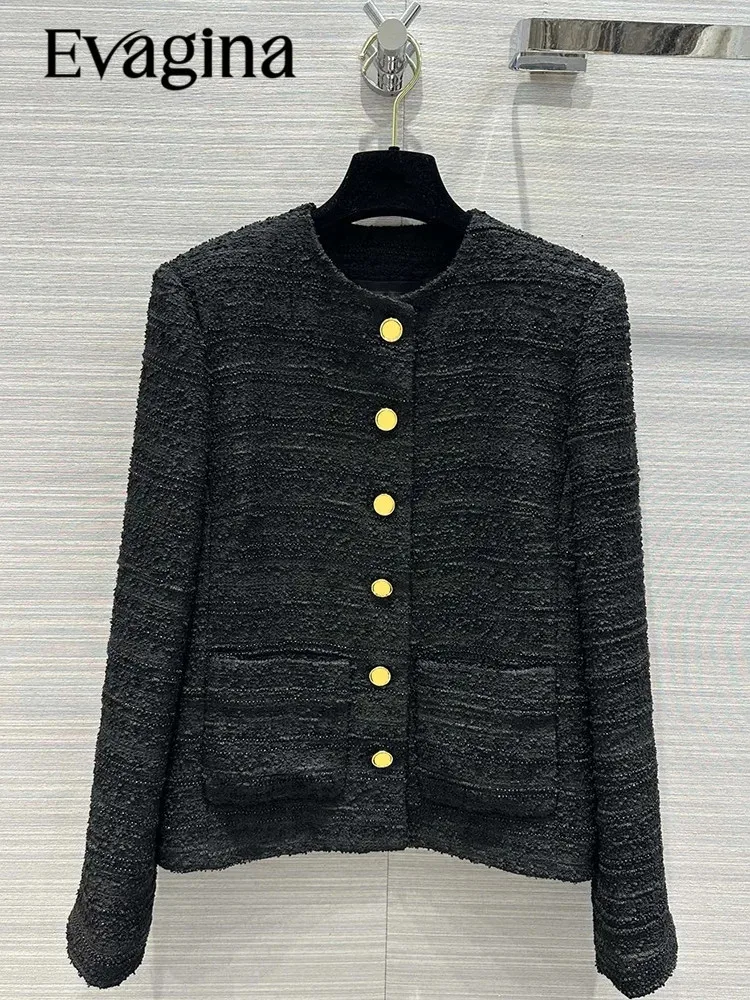 Evagina Fashion Runway Autumn Straight Barrel Jacket Women's Black Color O-Neck Long Sleeve Pockets Single Breasted Coat
Evagina Fashion Runway Autumn Straight Barrel Jacket Women's Black Color O-Neck Long Sleeve Pockets Single Breasted Coat