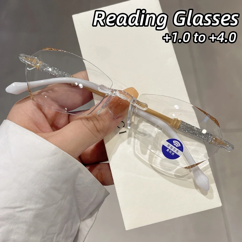 

High-definition Intelligent Zoom Eyewear New Polygonal Frameless Cut Edge Reading Glasses Anti Blue Light Presbyopic Eyeglasses