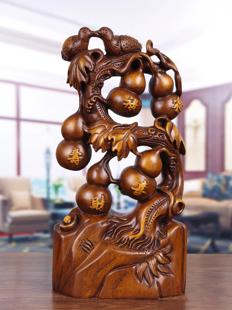 

Wufu Gourd Ornaments Solid Wood Carving Home Living Room Entrance Lucky Moving into the New House Five Blessings