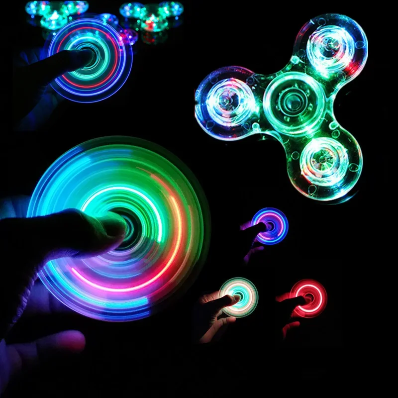 

New Fingertip Crystal Gyro LED Glowing Fidget Spinner Transparent Glitter Decompression Glow in Dark Toy for children adult gift
