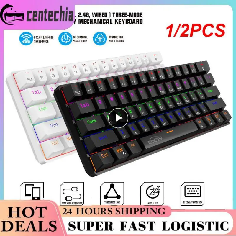 

1/2PCS Fizz K617 RGB USB Mini Mechanical Gaming Wired Keyboard Red Switch 61 Key Gamer for Computer PC Laptop detachable cable