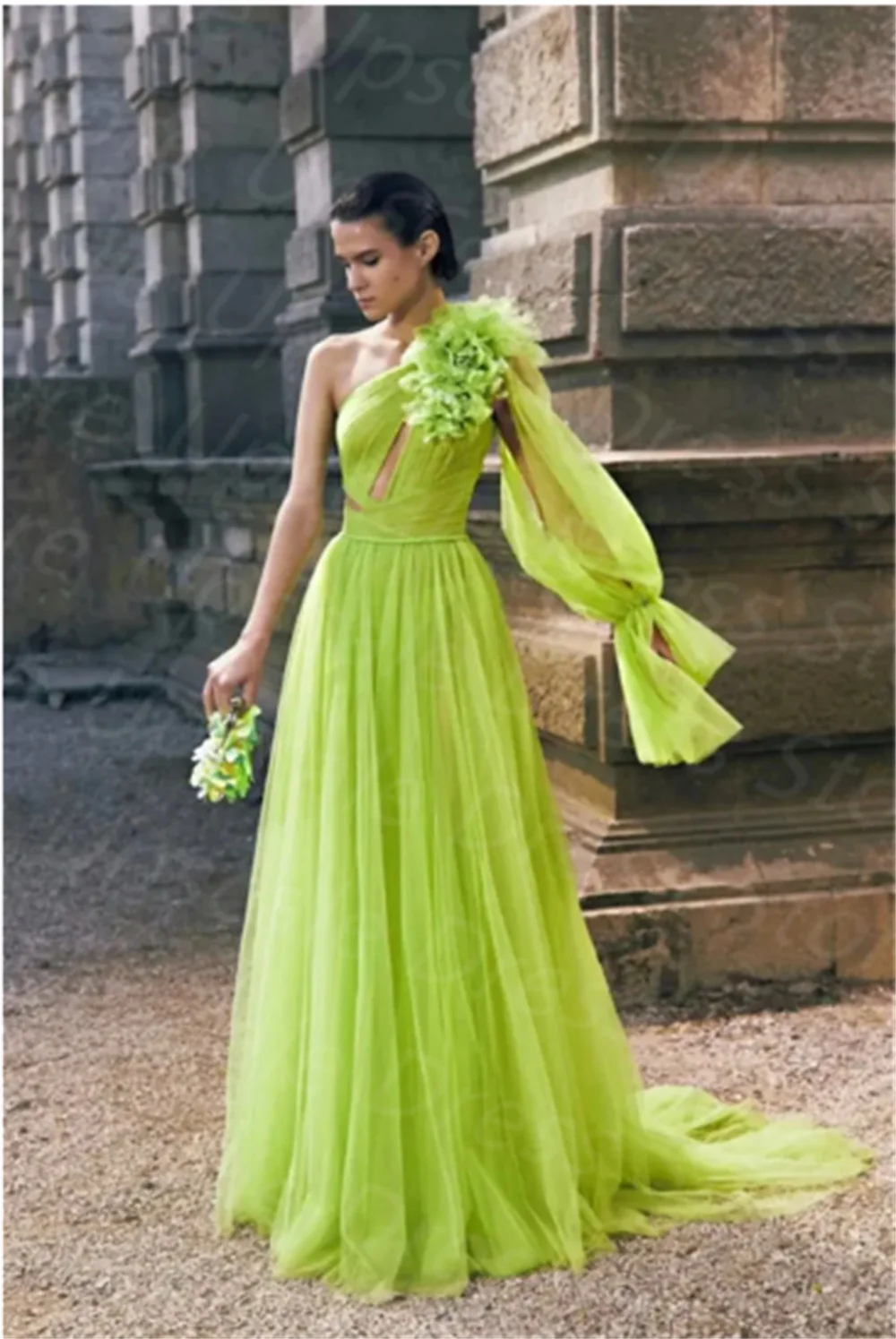 

Romantic Grass Green Prom Dress One Shoulder A-line Vestidos De Noche Sexy Open Back Chiffon Floor Length فستان العيد 2024