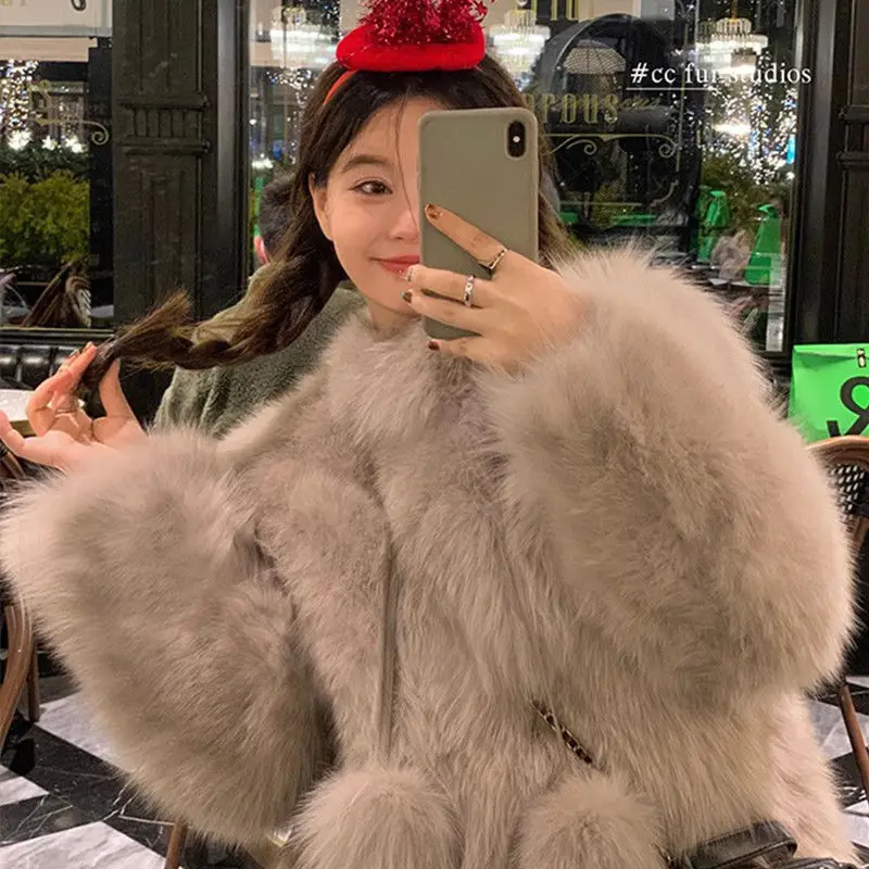 

2023 Autumn/Winter Female New Imitate Fox Fur Grass Coat Women Haining Fashion Thickened Fur Coat Young leisure Warm Cardigan
