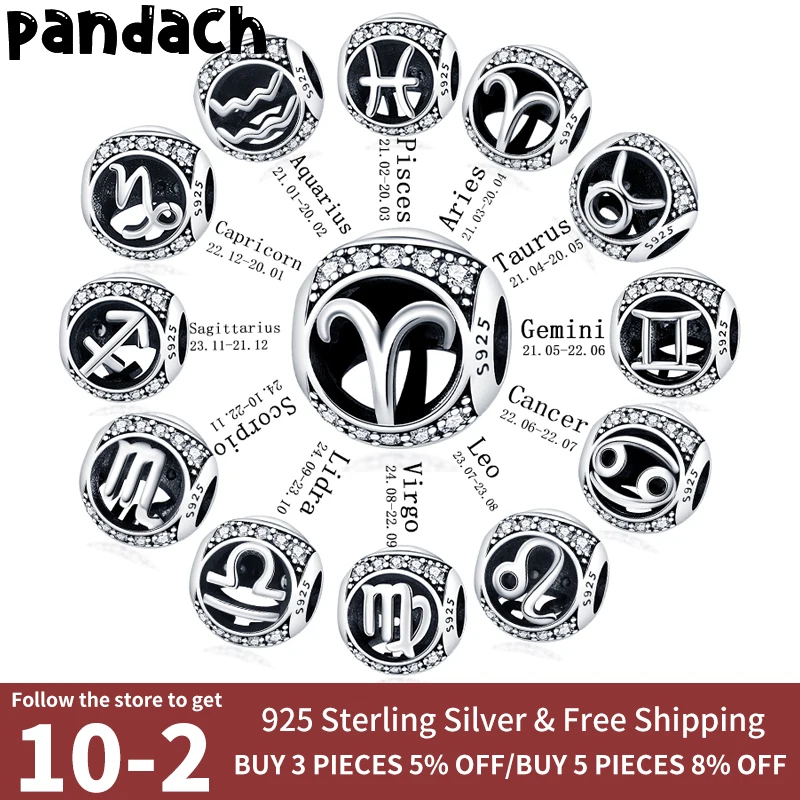 

Подходит для оригинального браслета Pandach серебряный цвет двенадцать созвездий бусины plata de ley 925 очаровательные женские модные ювелирные изделия подарок Лидер продаж