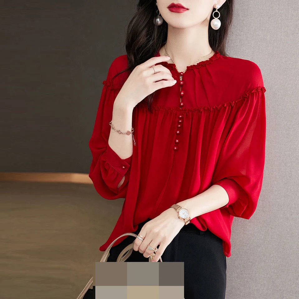 2022 spring new fashion red shirt women's long-sleeved chiffon shirt fashion high-end chic tops shirts Casual O-Neck
2022 spring new fashion red shirt women's long-sleeved chiffon shirt fashion high-end chic tops shirts Casual O-Neck