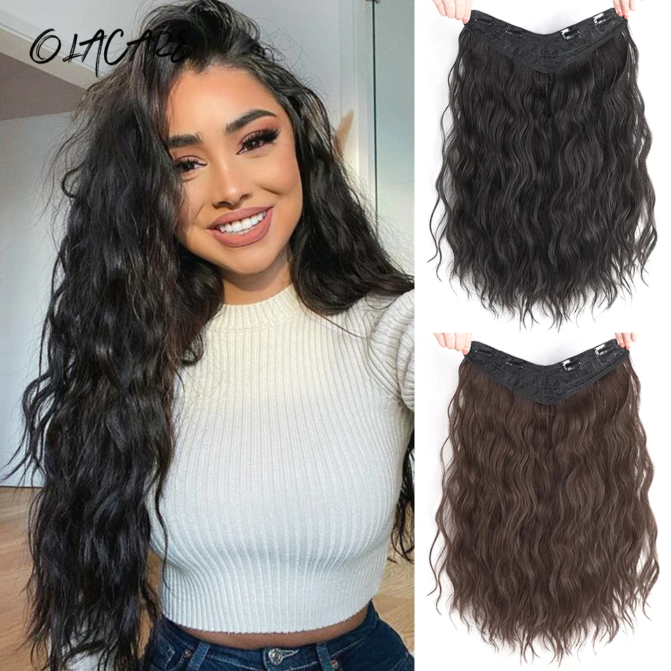 

Women's V-Shaped Long Water Wavy Hair Extension Synthetic Wig Layered Hair Extension Hair Pad Fluffy Top Increase Hair Volume