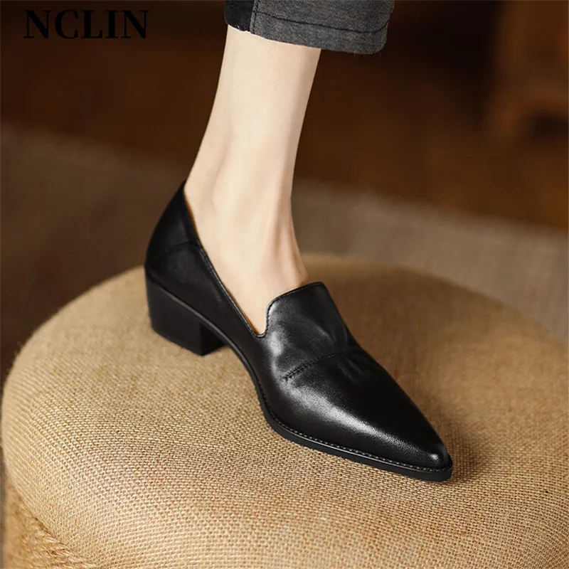 New Spring/summer Women Pumps Sheep Leather Women Shoes Pointed Toe Chunky Heel Loafers Genuine Leather Shoes For Women Handmade
New Spring/summer Women Pumps Sheep Leather Women Shoes Pointed Toe Chunky Heel Loafers Genuine Leather Shoes For Women Handmade