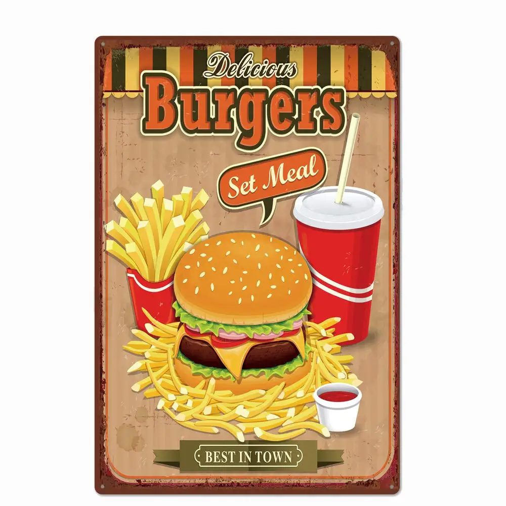 Retro Design Delicious Burger Tin Metal Signs Wall Art | Thick Tinplate Print Poster Wall Decoration for Kitchen
Retro Design Delicious Burger Tin Metal Signs Wall Art | Thick Tinplate Print Poster Wall Decoration for Kitchen