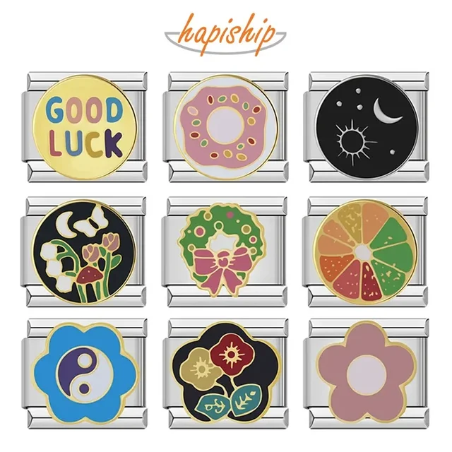 Hapiship 2024 Mode Ronde Bonne Chance Lune Étoile Fleur Citron Charme Liens Italiens Fit 9mm Bracelet exécutif DIY Bijoux DJ1106-B 1