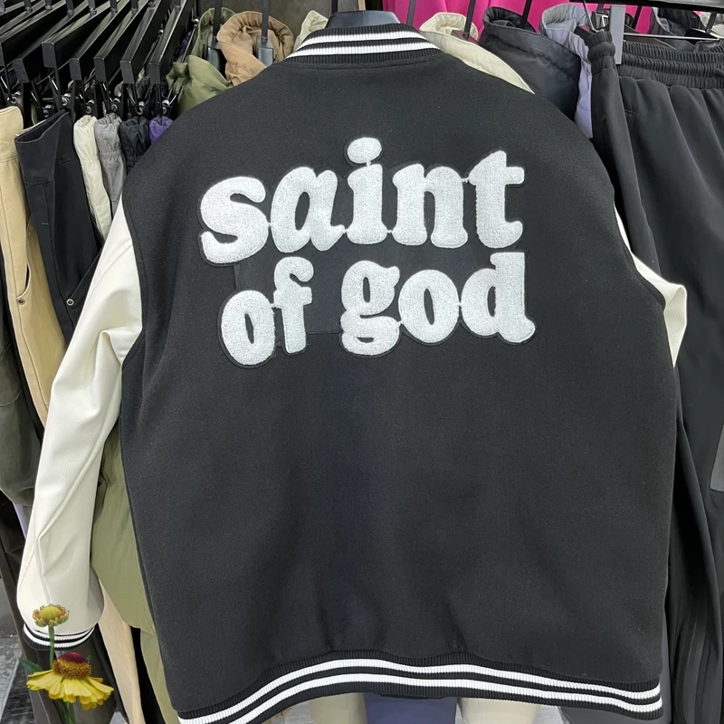 Classic Black White SAINT MICHAEL Jacket Leather Sleeve Wool Splice Baseball Uniform Caots Men Women American Loose Saint Tops
Classic Black White SAINT MICHAEL Jacket Leather Sleeve Wool Splice Baseball Uniform Caots Men Women American Loose Saint Tops