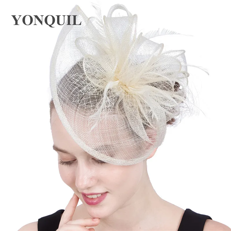 

Sinamay Fascinators Church Hats For Women With Feather Derby Event Occasion Wedding Hair Accessories New Arrival 20 ColorsSYF192