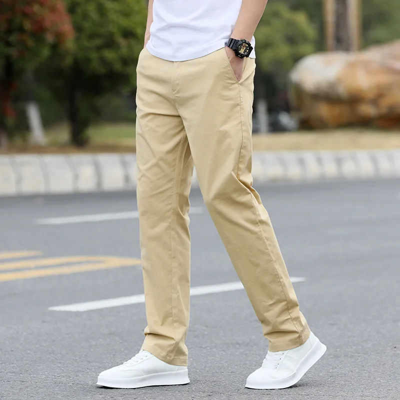 

Men's Slim Fit Casual Pants Lightweight Classic Straight Trousers Summer Cotton Stretch Joggers Solid Khaki Pants Male