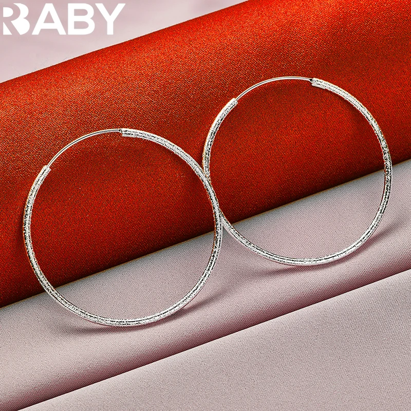 

925 Sterling Silver Earrings For Women 50/60mm Matte Frosting Big Circle Hoop Earring Wedding Party Accessories Charm Jewelry