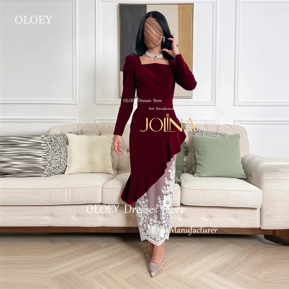 OLOEY Vintage Burgunday Velvet Mermaid Evening Party Dresses Long Sleeves Square Neck Lace Ankle Length Prom Gowns Arabic Women
OLOEY Vintage Burgunday Velvet Mermaid Evening Party Dresses Long Sleeves Square Neck Lace Ankle Length Prom Gowns Arabic Women