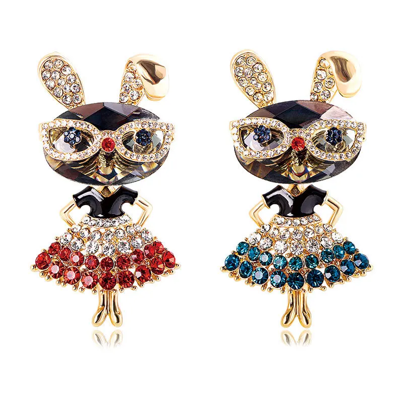 

2023 New Cartoon Glasses Rabbit Brooches for Women Luxury Full Inlaid Rhinestone Metal Animal Brooch Pins Jewelry Gifts