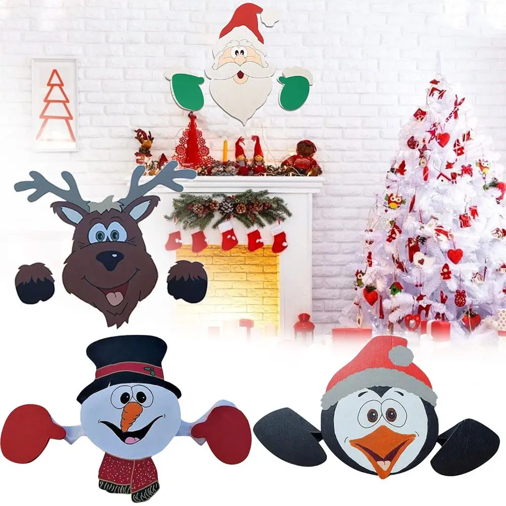

Christmas Fence Decoration Santa Clause Snowman Reindeer Penguin Peeker Yard Ornaments Indoor Outdoor Festival Gift