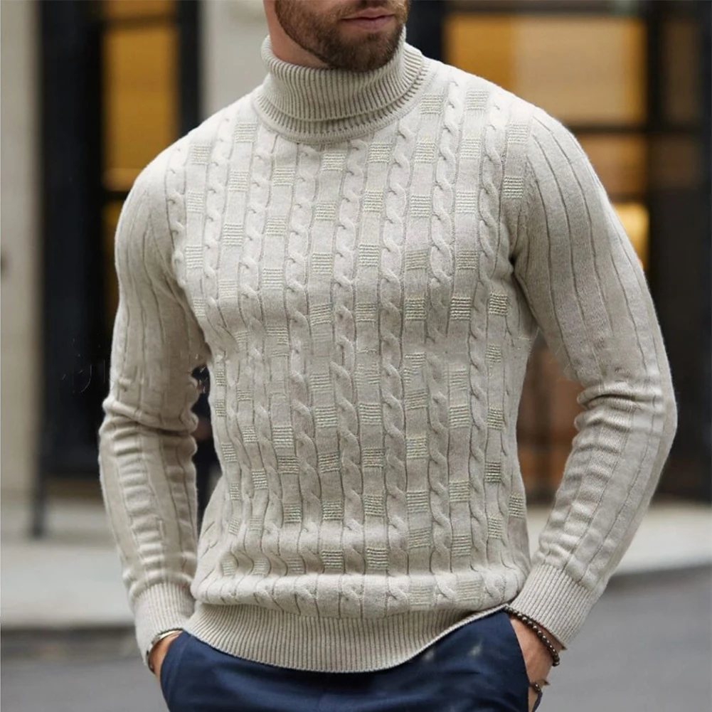 

Stylish Men Winter Turtleneck Sweater Long Sleeve Knitwear Pullovers Twisted Pattern Make a Bold Fashion Statement Black