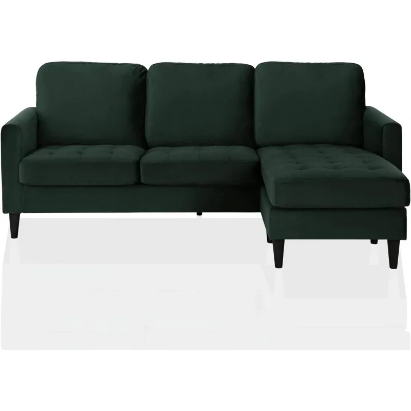 

CosmoLiving by Cosmopolitan Strummer Modern Reversible Sectional Couch Upholstered in Green Velvet Fabric with Floating Ottoman